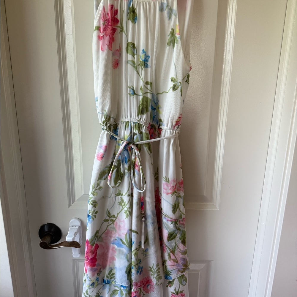 Ann Taylor Floral Maxi Dress - White, Pink, Green, Blue